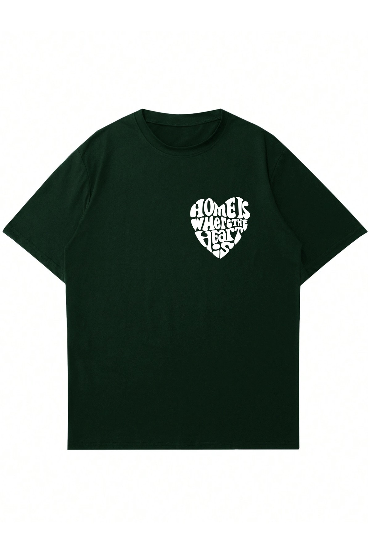 Unisex Bisiklet Yaka Home Where the Heart is Baskılı Oversize T-shirt