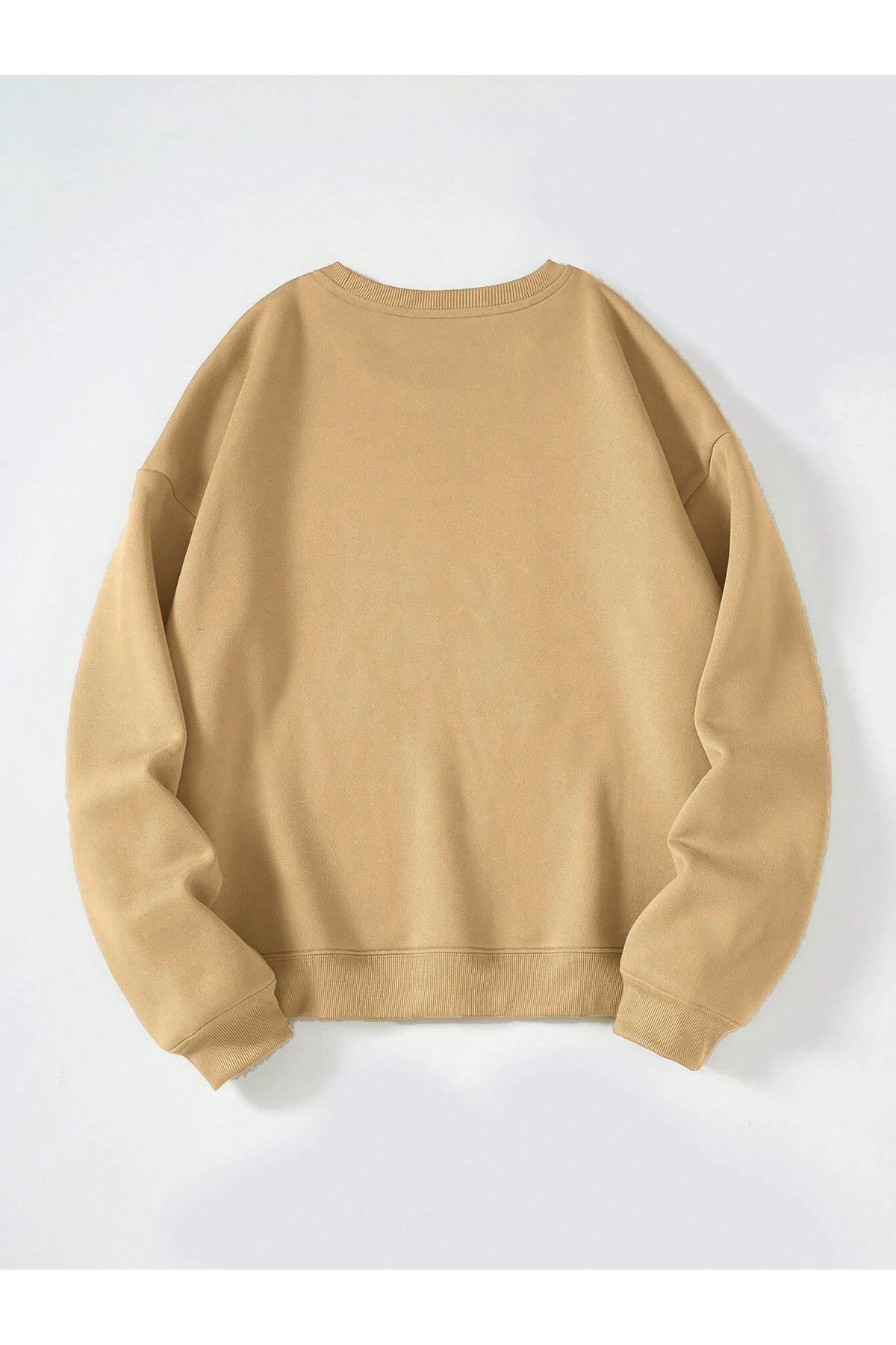 Kadın Bej Oversize Bisiklet Yaka Basic Düz Sweatshirt