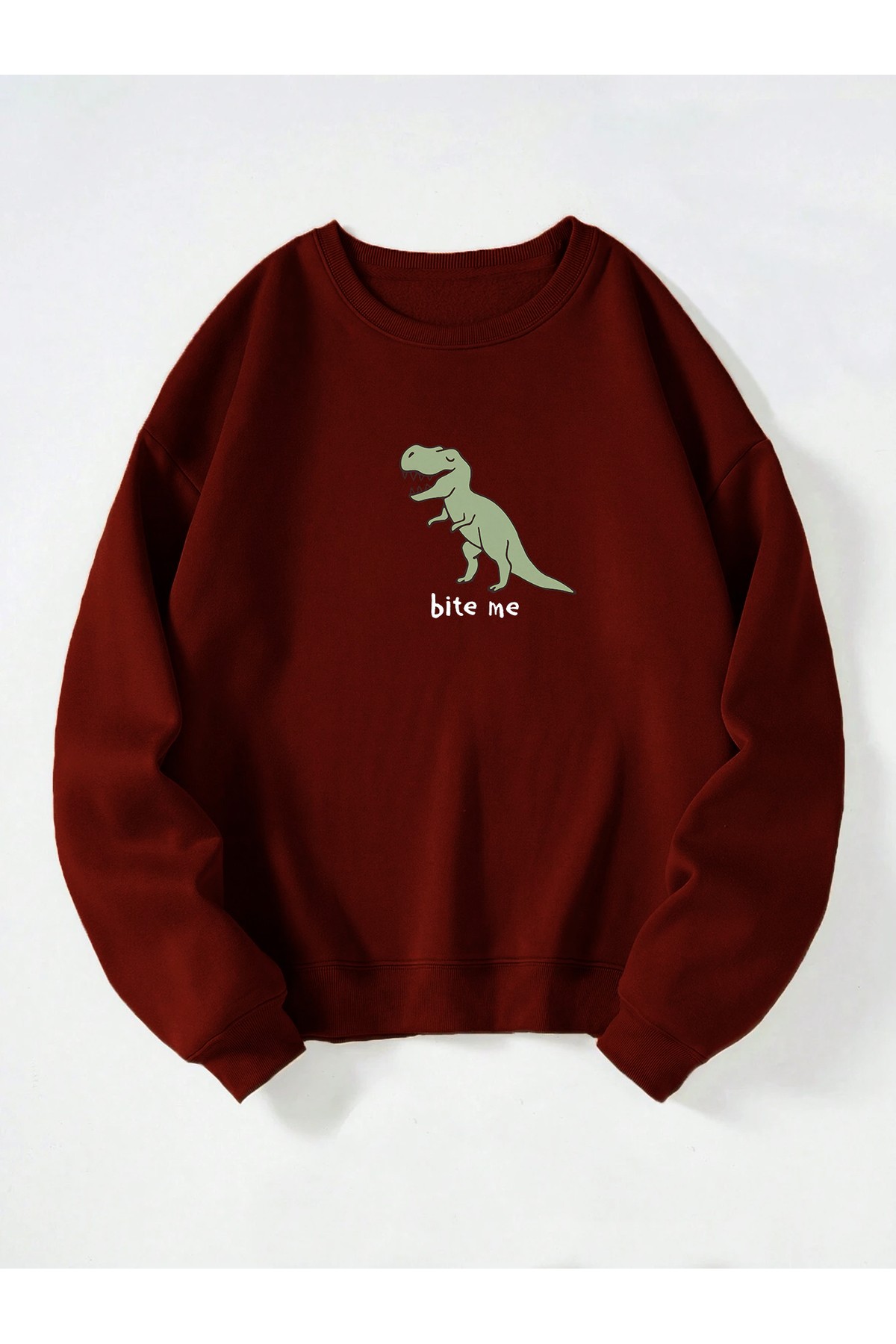 Unisex Bisiklet Yaka Bite Me Baskılı Oversize Salaş Kesim Polar Sweatshirt