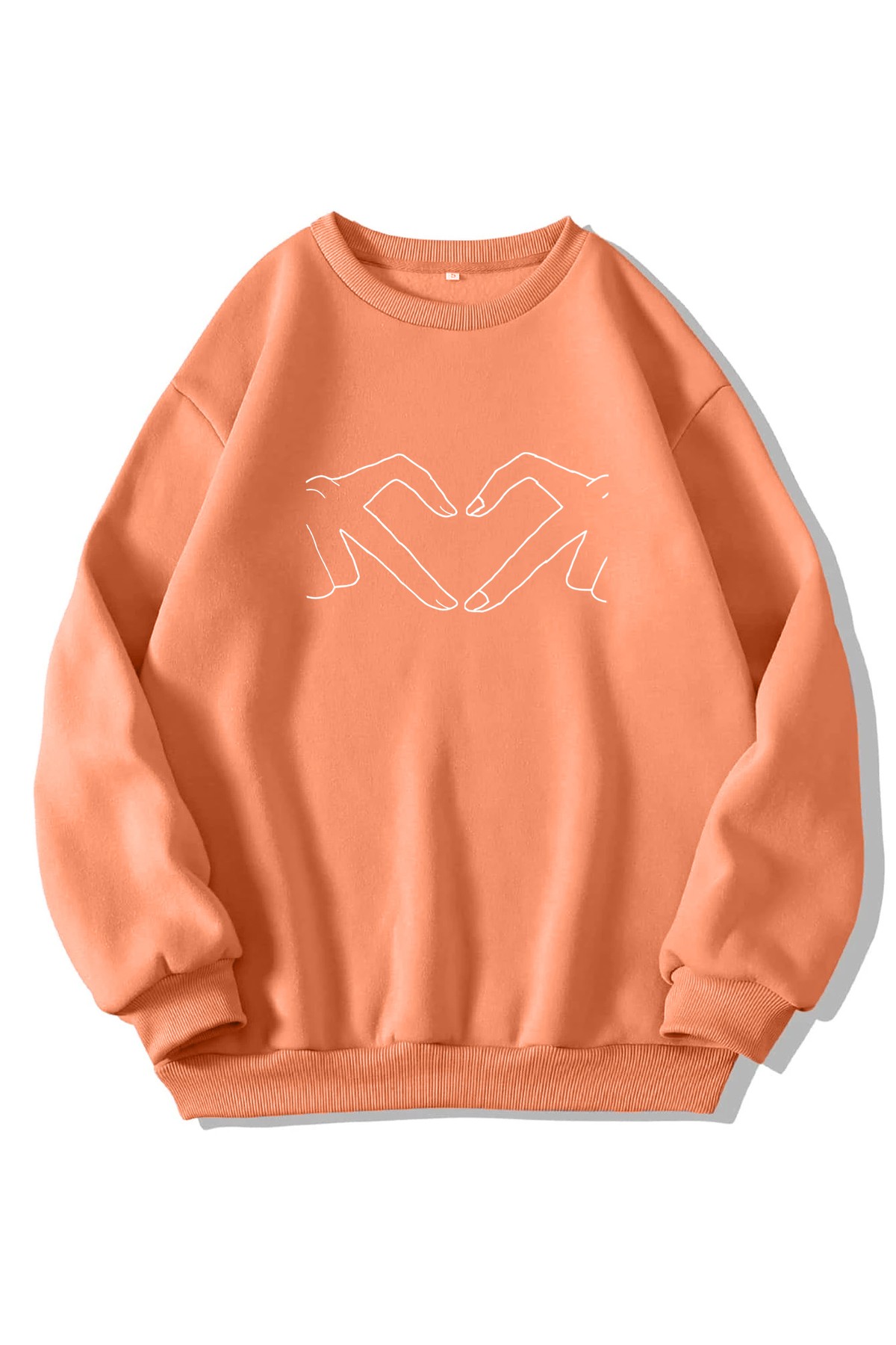 Unisex Bisiklet Yaka Hand Heart Baskılı Oversize Salaş Kesim Polar Sweatshirt