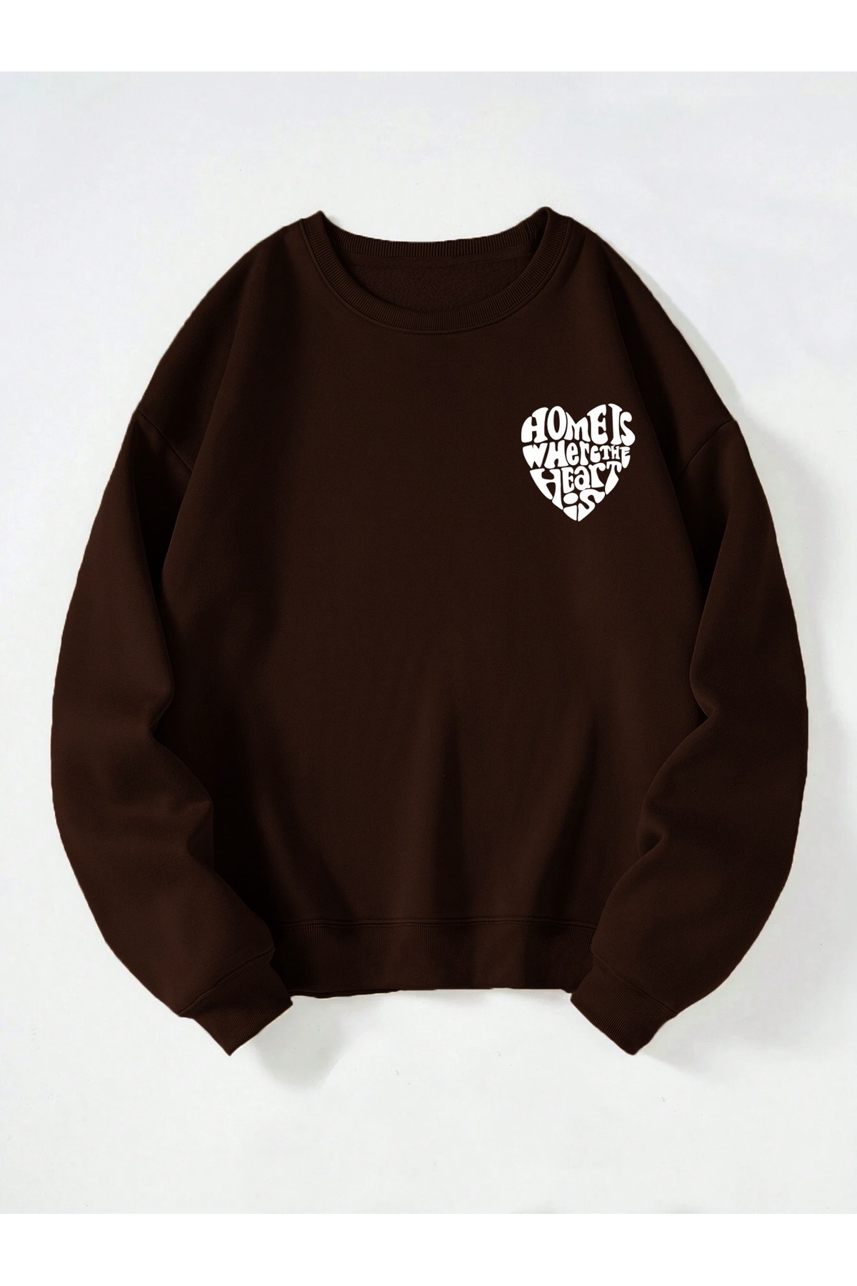 Unisex Bisiklet Yaka Heart Baskılı Oversize Salaş Kesim Polar Sweatshirt