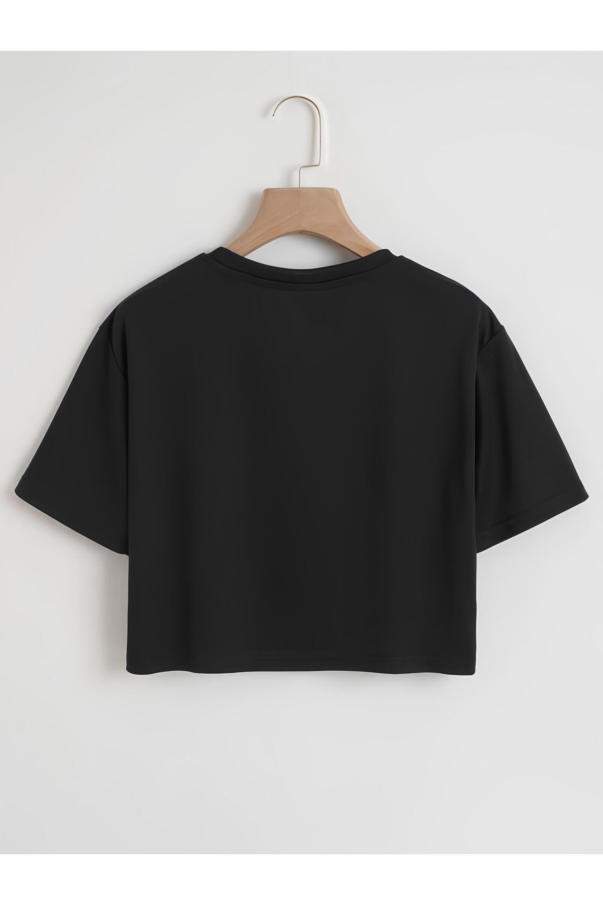 Kadın Oversize Bisiklet Yaka Cherries Baskılı Crop T-shirt