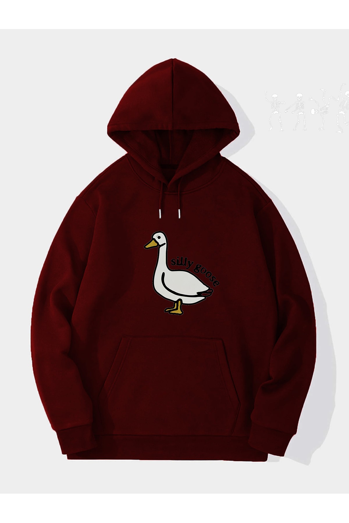 Unisex Silly Goose Baskılı Kapüşonlu İçi Yumuşak Polarlı Oversize Sweatshirt