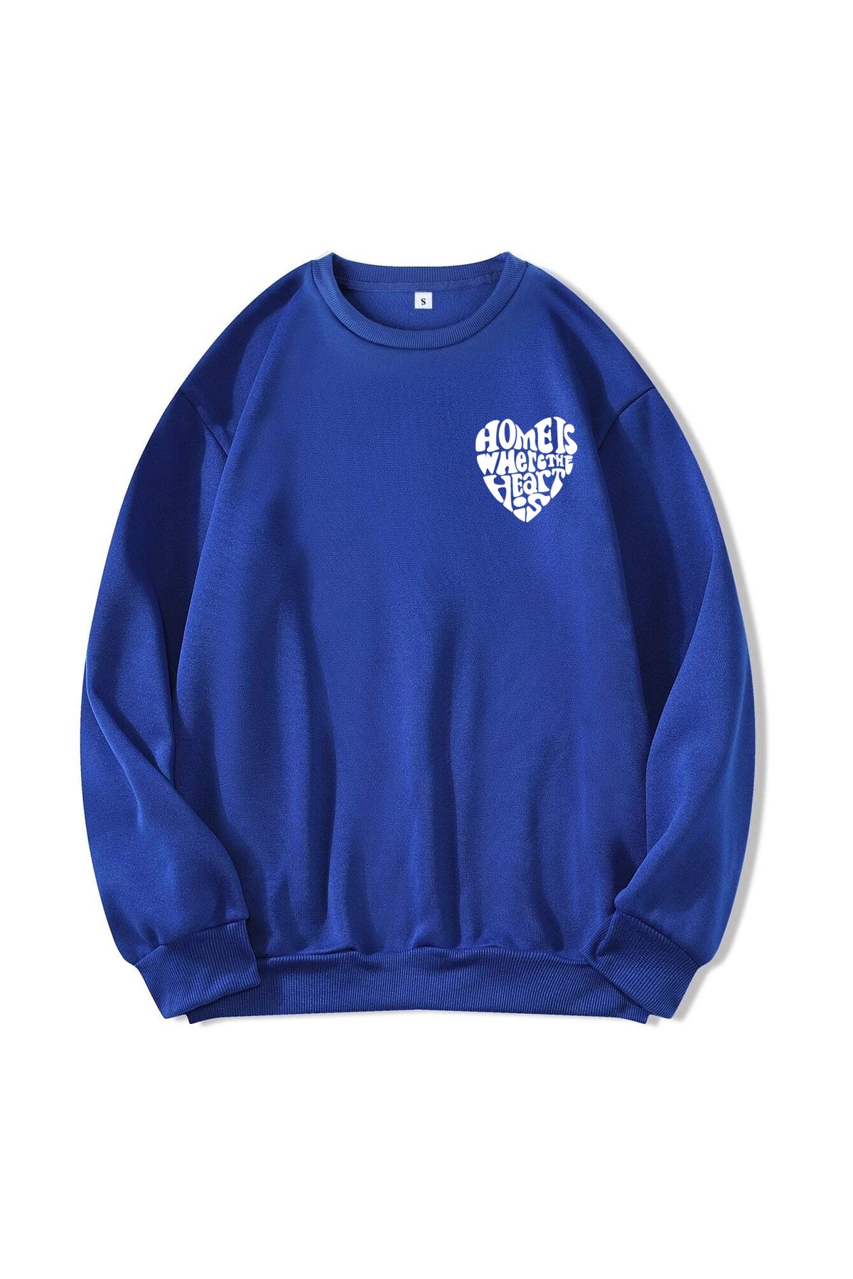 Unisex Bisiklet Yaka Heart Baskılı Oversize Salaş Kesim Polar Sweatshirt