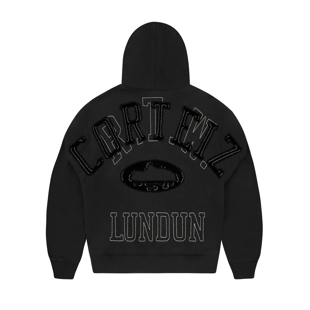 LUNDUN STITCH ZIP HOODIE ALL BLACK