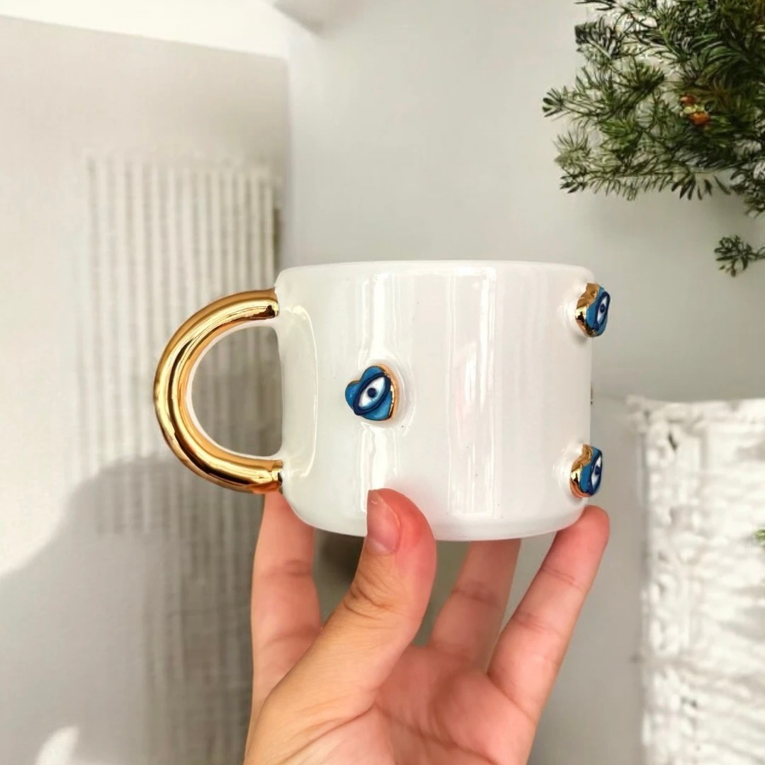 Handmade Evil Eye Heart Ceramic Mug