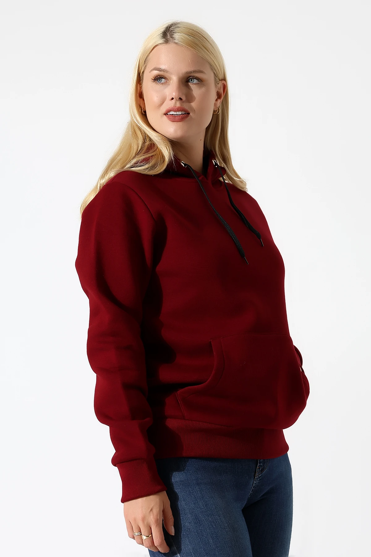 Bordo Kadın Sweat, Çantalı Sweat, İçinde Çanta Olan Sweat