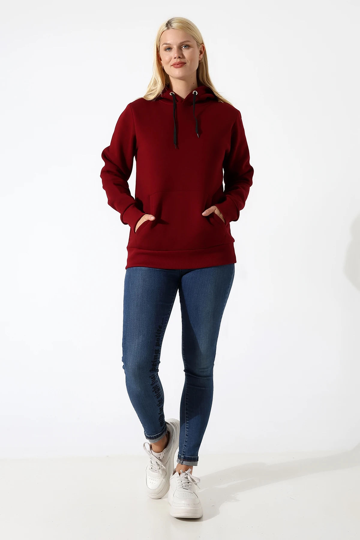 Bordo Kadın Sweat, Çantalı Sweat, İçinde Çanta Olan Sweat