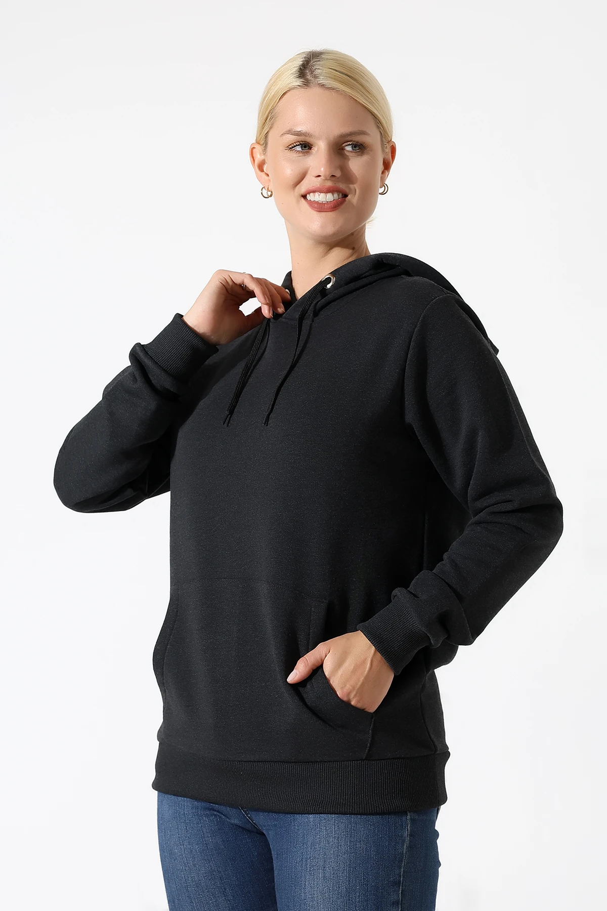 Antrasit Kapşonlu Kadın Sweat çantaya Dönüşen Sweat