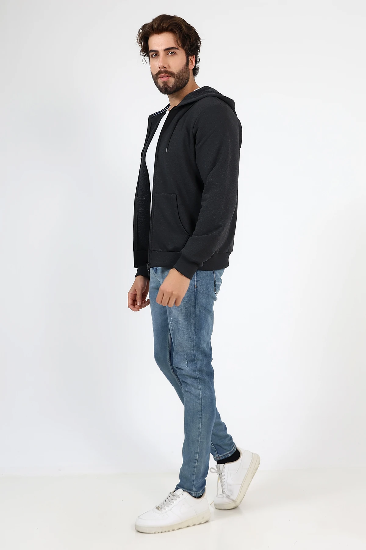 Antrasit Fermuarlı Erkek Hırka Katlanınca Çantaya Dönüşen Beduca Hırka