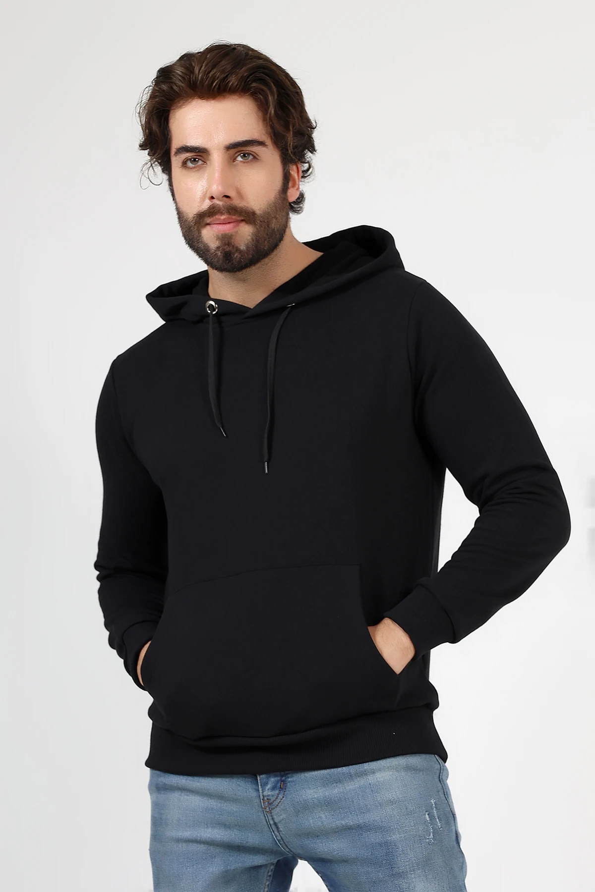 Siyah Kapşonlu Erkek Sweat Katlanınca Çantaya Dönüşen Beduca Sweat