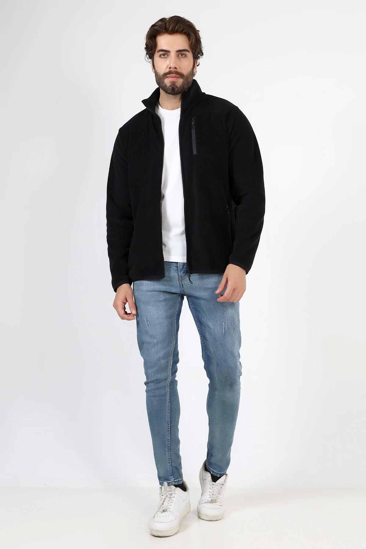 Siyah Fermuarlı Erkek Polar Hırka Anti Pilling Tüylenmez Polar