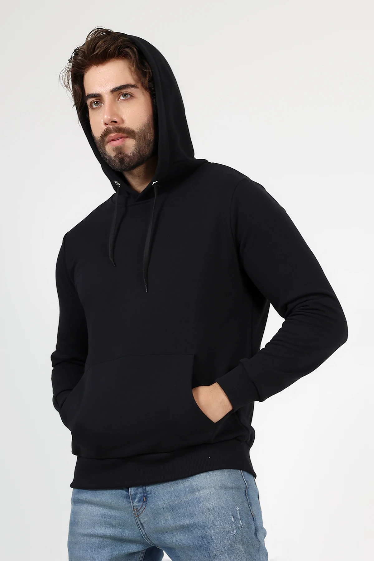 Siyah Kapşonlu Erkek Sweat Katlanınca Çantaya Dönüşen Beduca Sweat