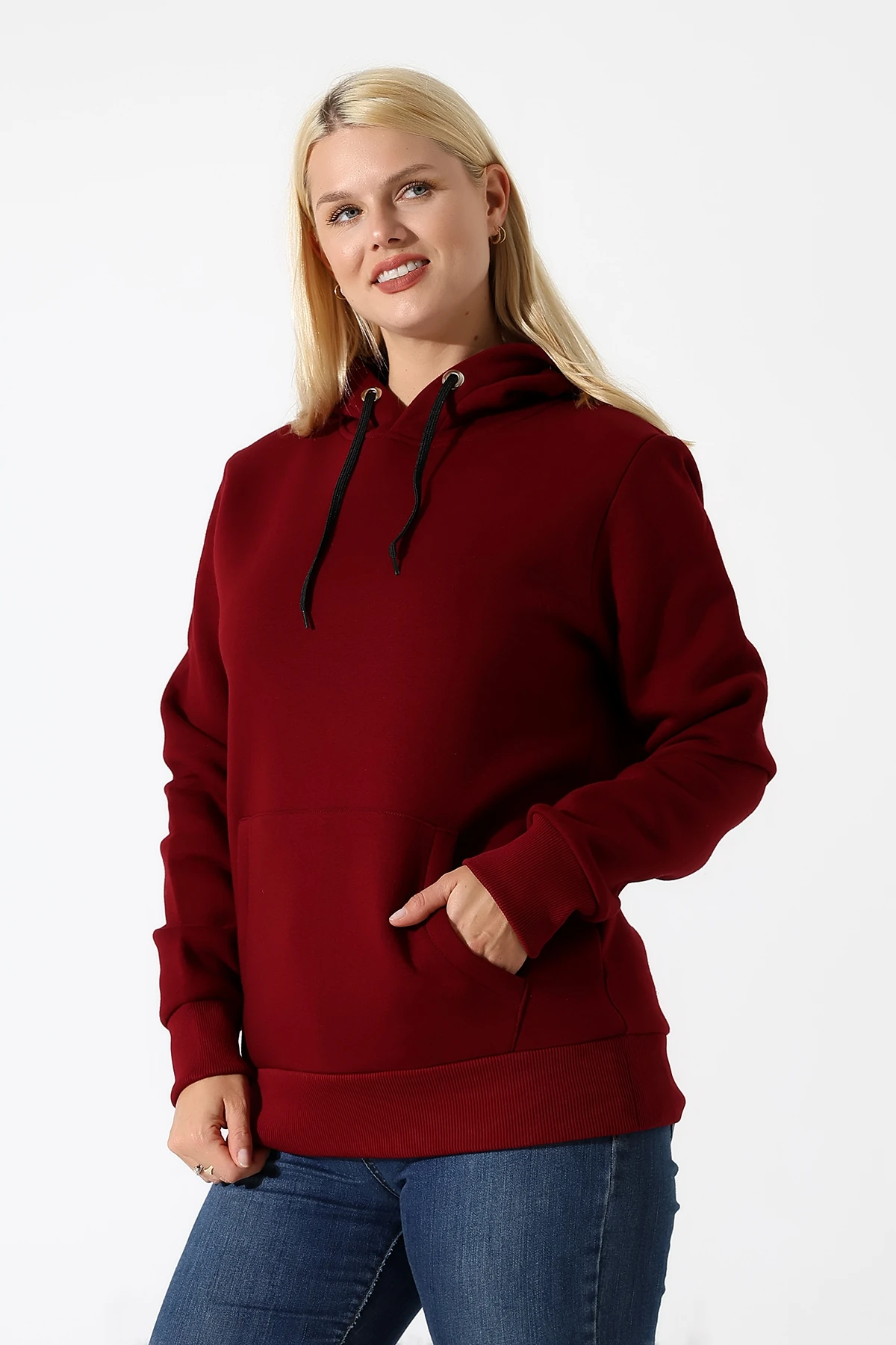 Bordo Kadın Sweat, Çantalı Sweat, İçinde Çanta Olan Sweat