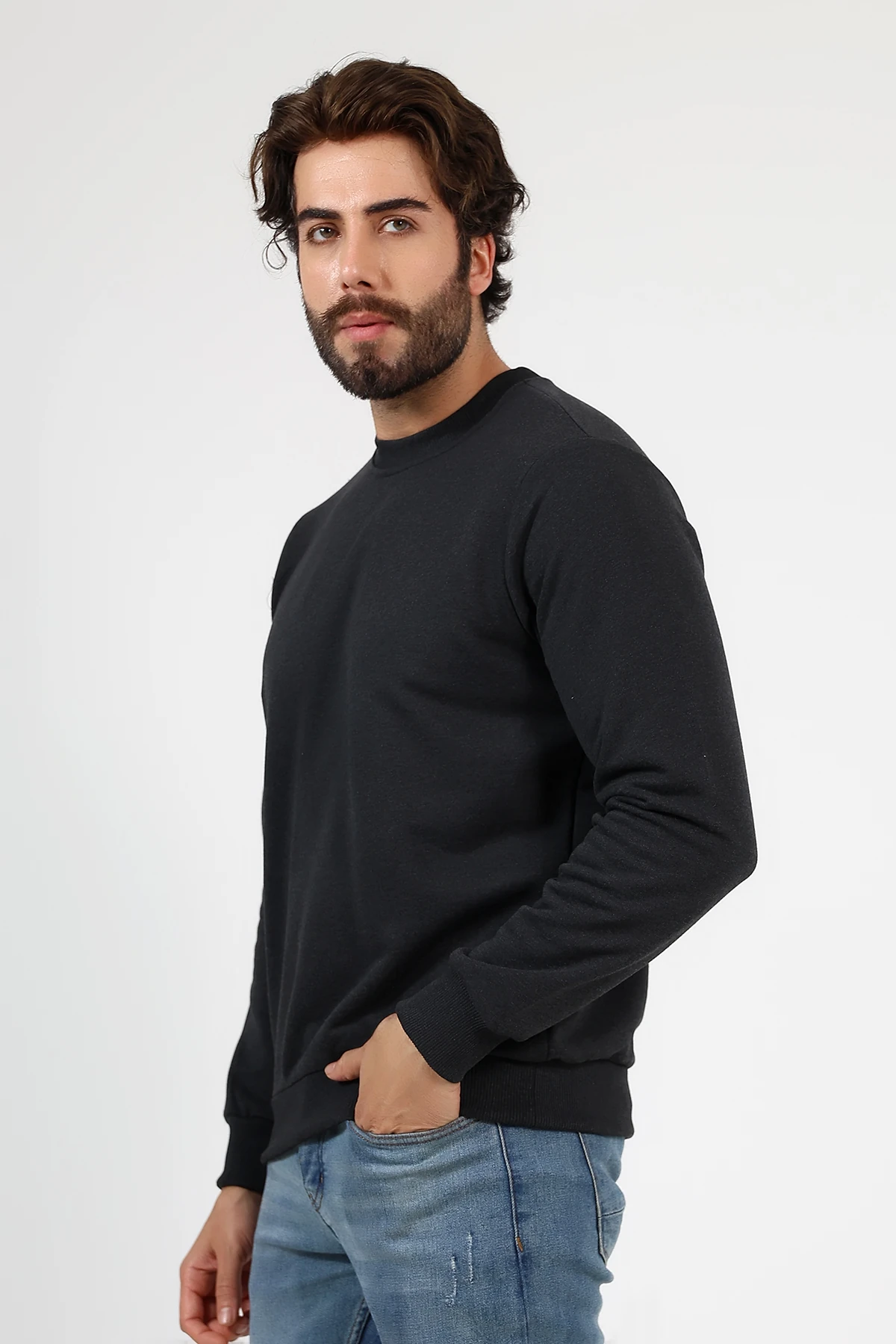 Antrasit Erkek Üç iplik Basıc Swneatshirt