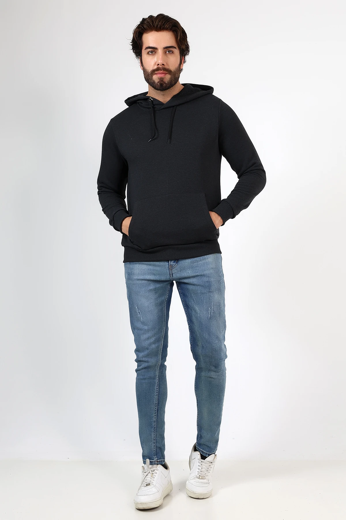 Antrasit Kapşonlu Erkek Sweat Çantalı Beduca Sweat