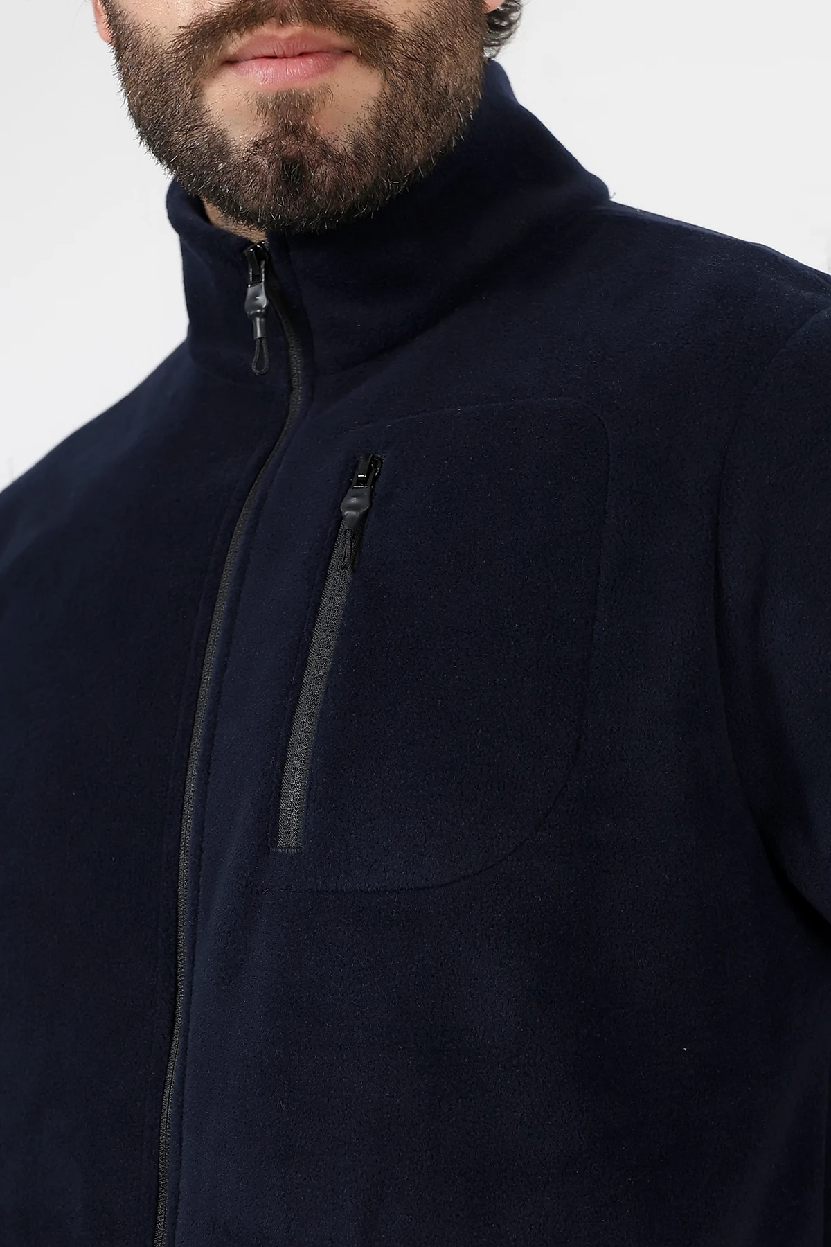 Lacivert Fermuarlı cepli Erkek Polar Hırka