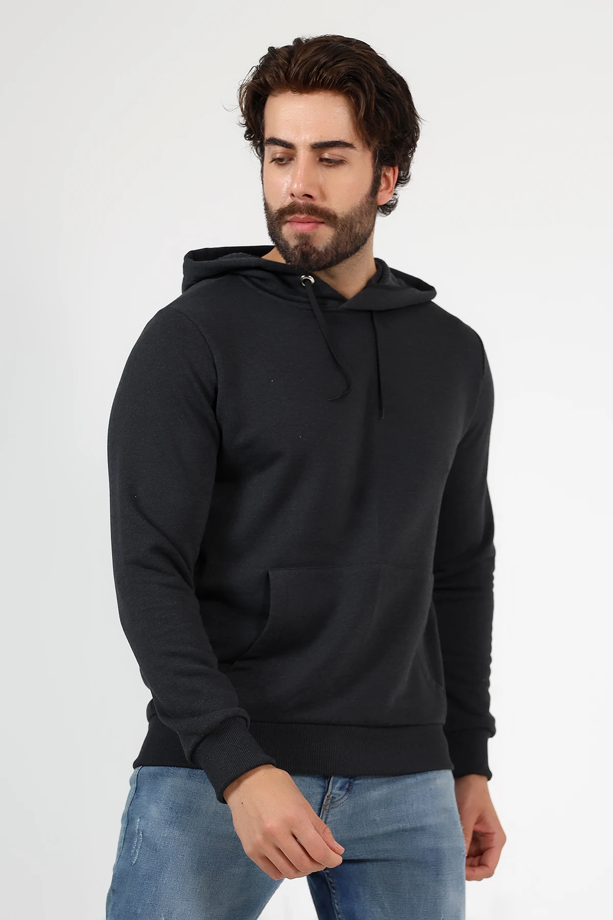 Antrasit Kapşonlu Erkek Sweat Çantalı Beduca Sweat