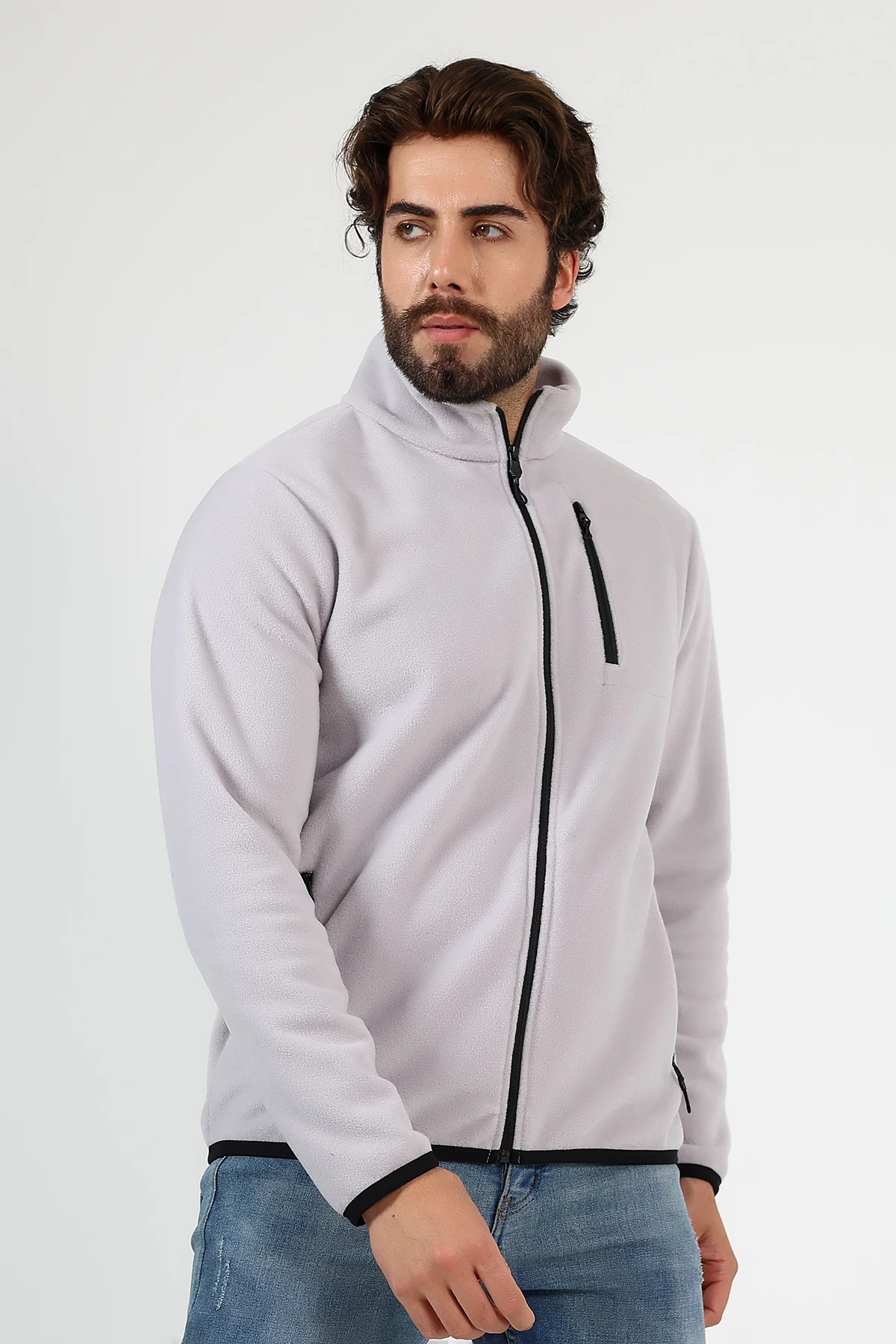 Gri Anti Pilling Tüylenmez Fermuarlı Erkek Polar Hırka