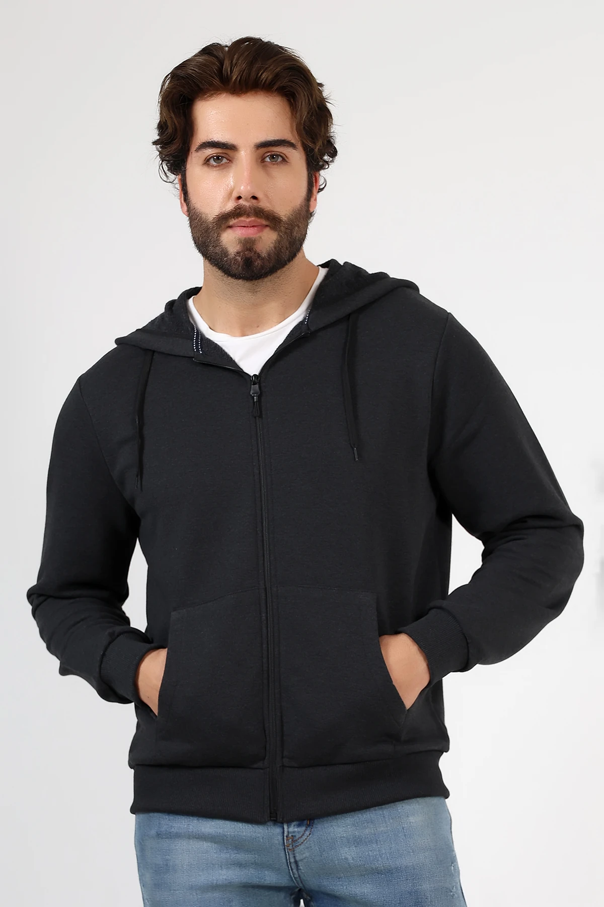 Antrasit Fermuarlı Erkek Hırka Katlanınca Çantaya Dönüşen Beduca Hırka