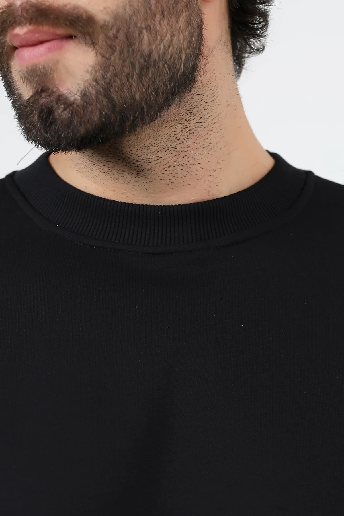 Siyah Üç İplik Basıc Erkek Sweat 