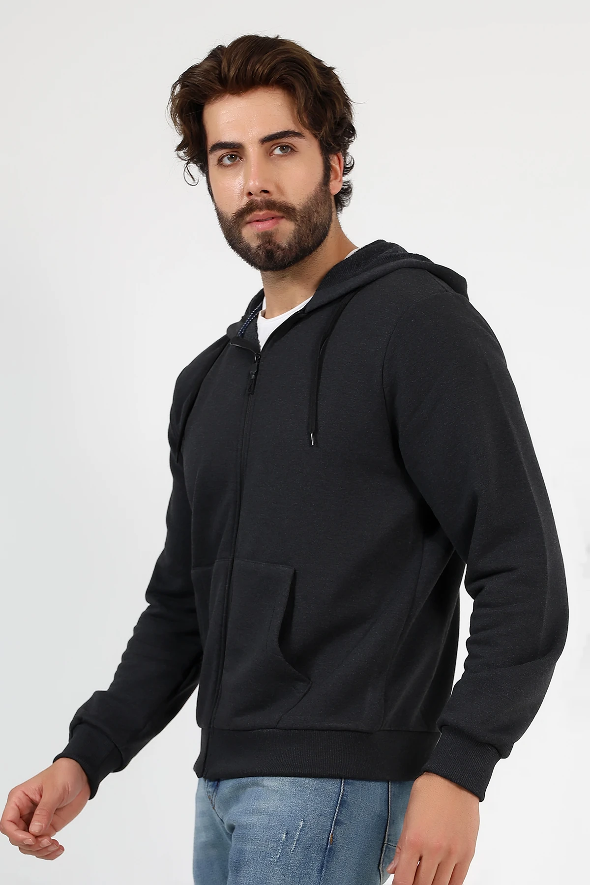 Antrasit Fermuarlı Erkek Hırka Katlanınca Çantaya Dönüşen Beduca Hırka