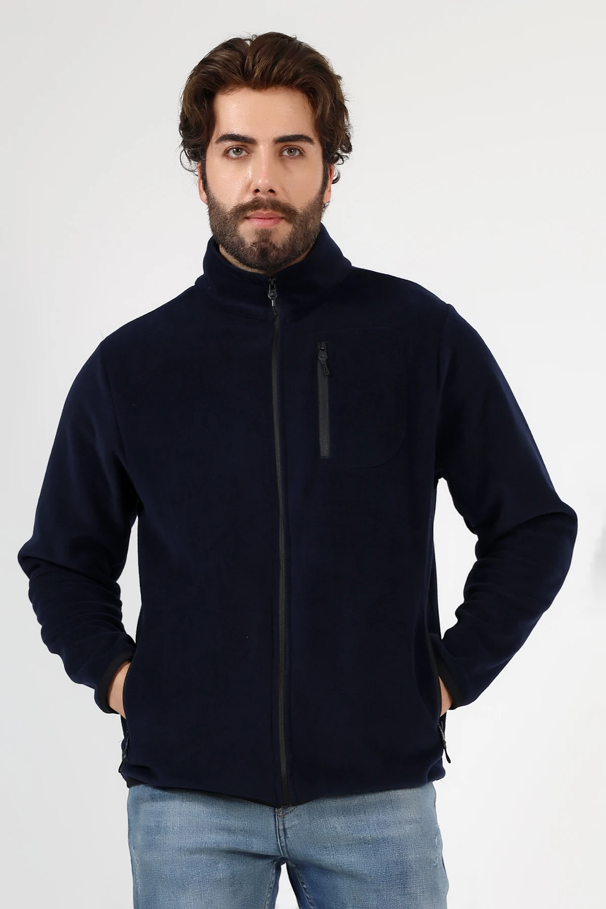 Lacivert Fermuarlı cepli Erkek Polar Hırka