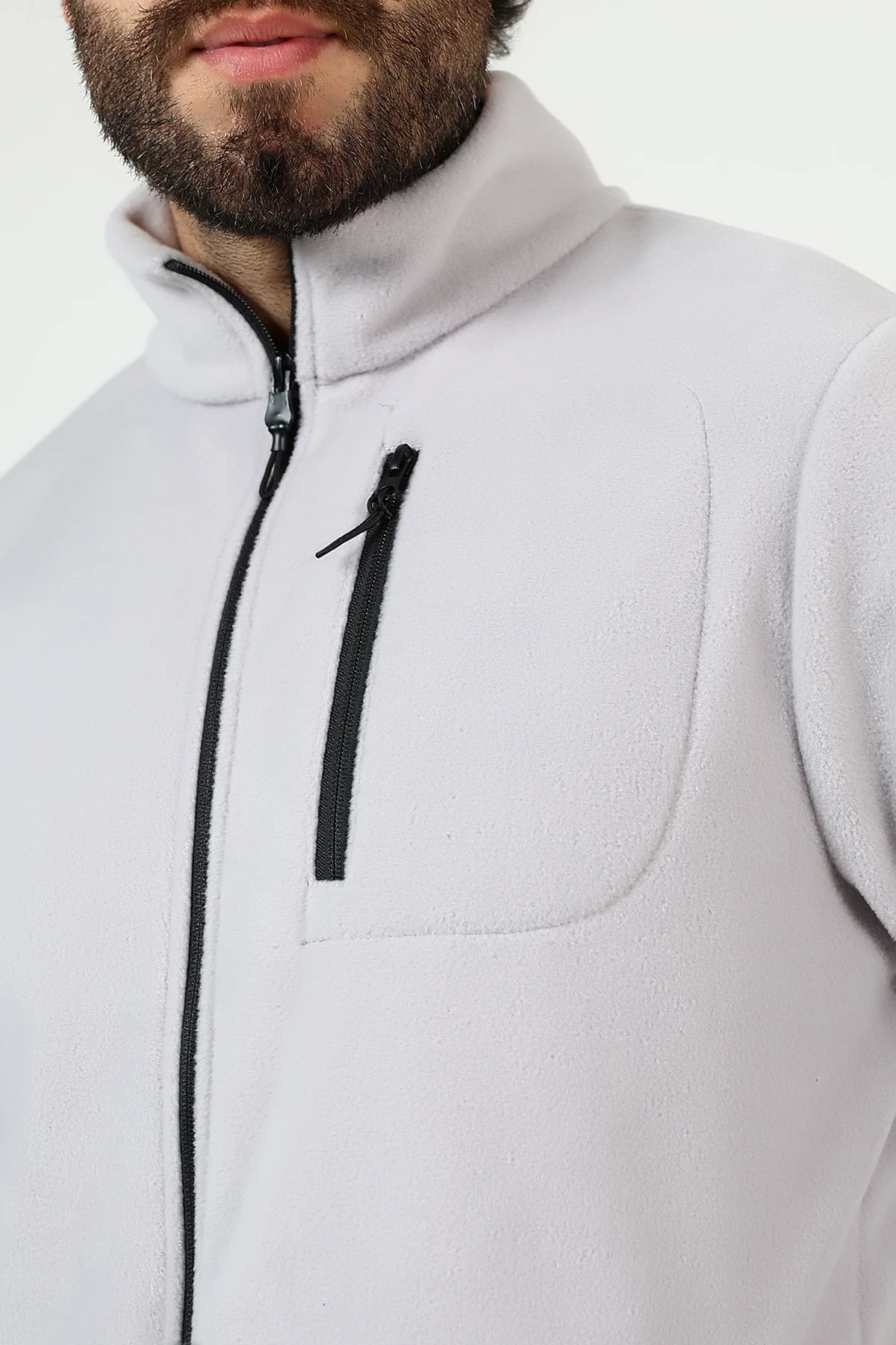 Gri Anti Pilling Tüylenmez Fermuarlı Erkek Polar Hırka