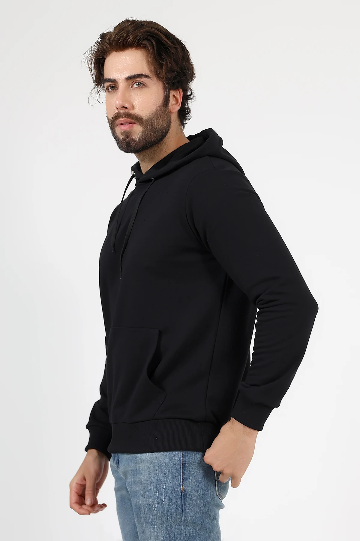 Siyah Kapşonlu Erkek Sweat Katlanınca Çantaya Dönüşen Beduca Sweat