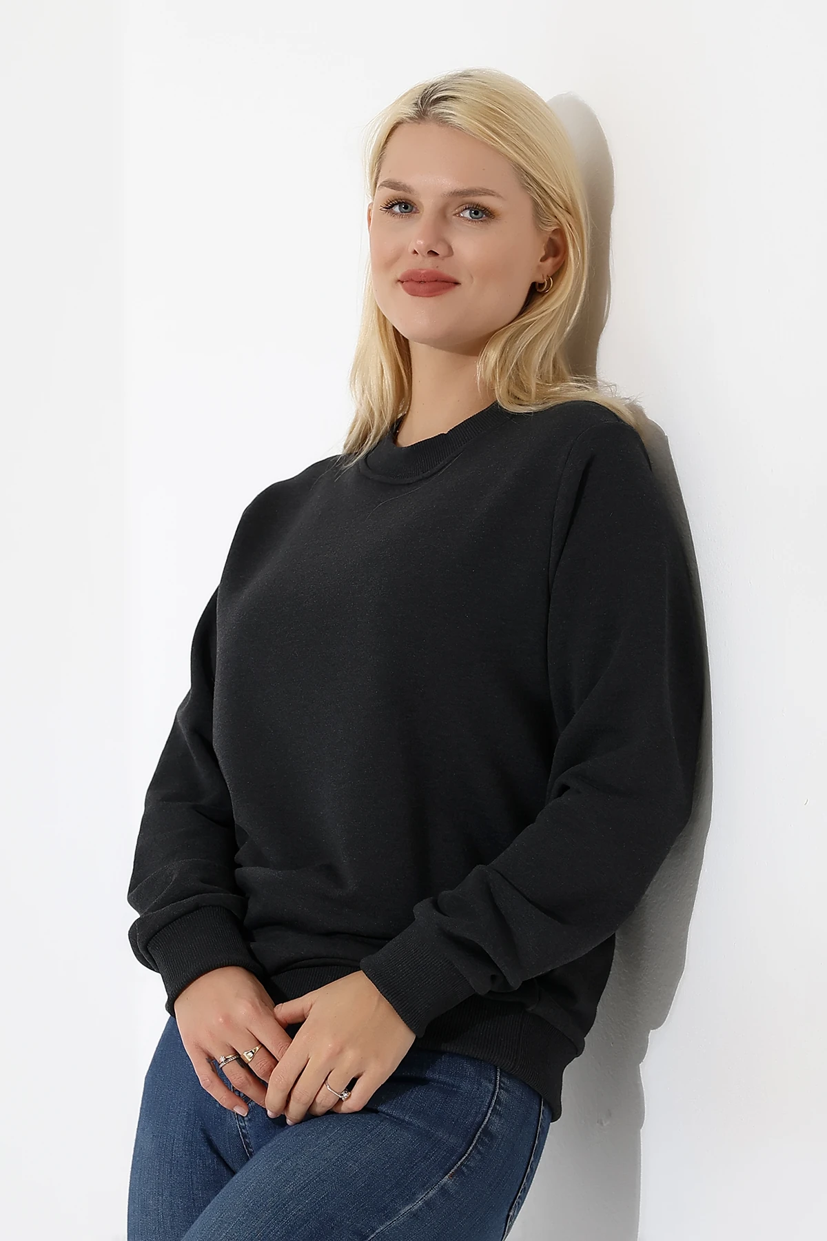 Antrasit Üç İplik Kadın Basıc Sweat