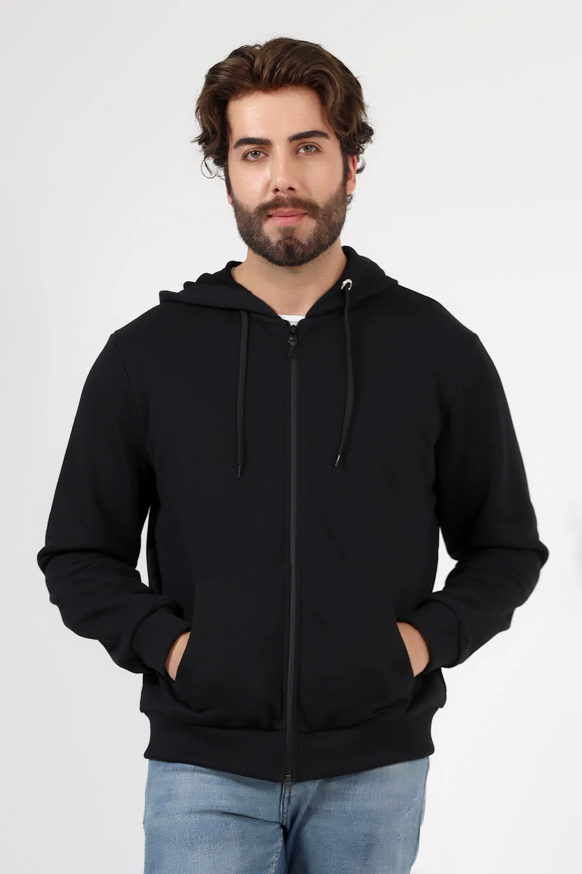 Siyah Fermuarlı Erkek Hırka Katlanınca Çantaya Dönüşen Beduca Hırka