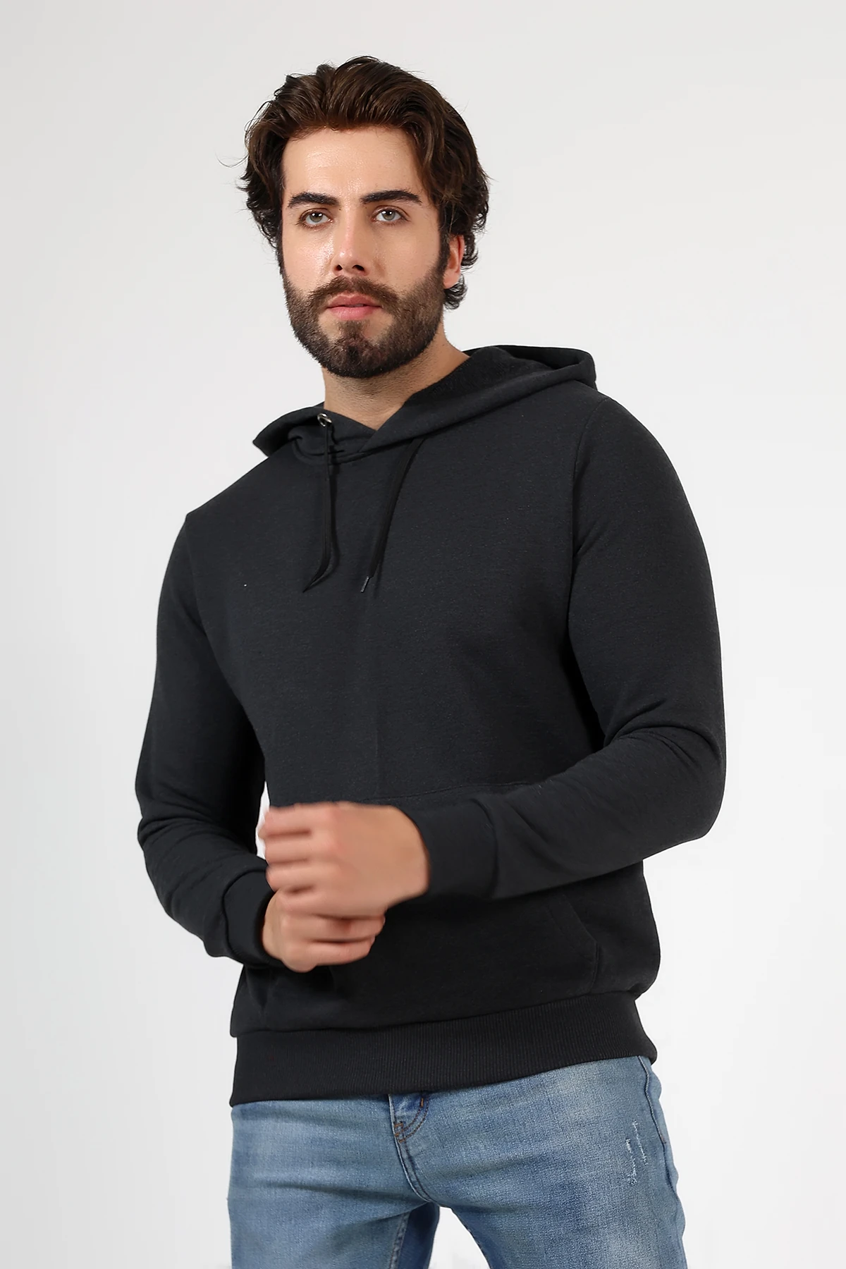 Antrasit Kapşonlu Erkek Sweat Çantalı Beduca Sweat