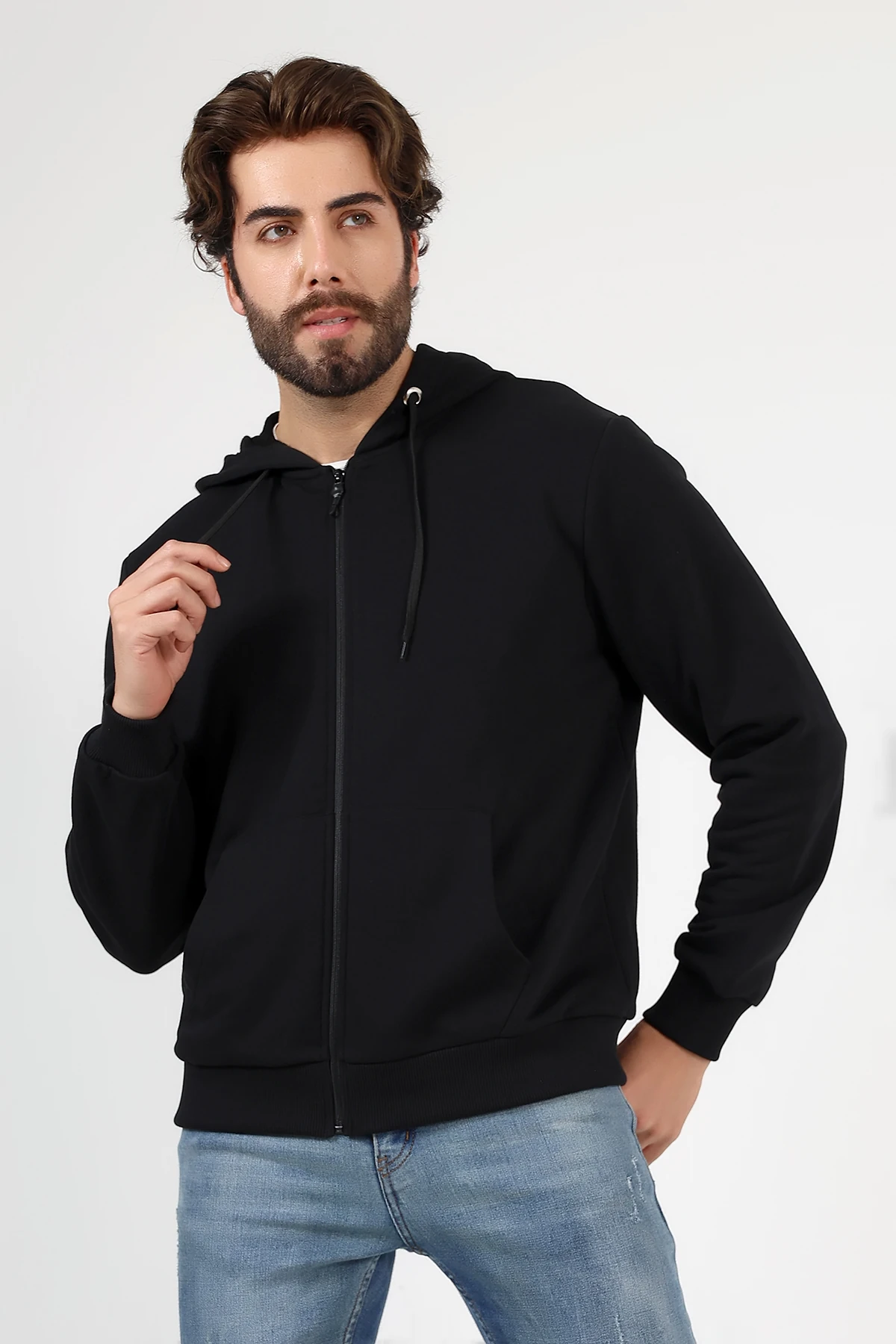 Siyah Fermuarlı Erkek Hırka Katlanınca Çantaya Dönüşen Beduca Hırka