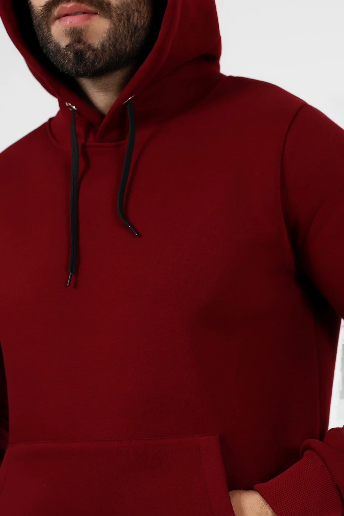 Bordo Kapşonlu Erkek Sweat Çantalı Beduca Sweat