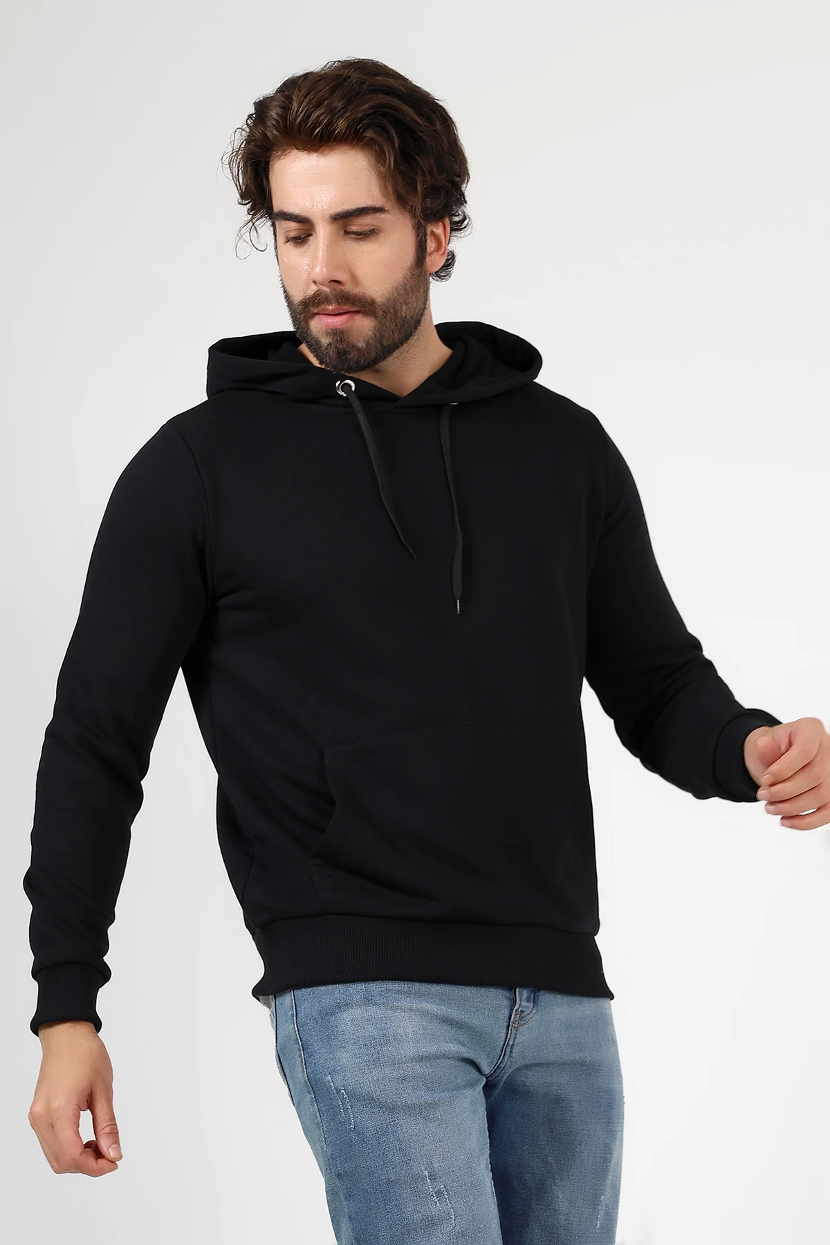 Siyah Kapşonlu Erkek Sweat Katlanınca Çantaya Dönüşen Beduca Sweat