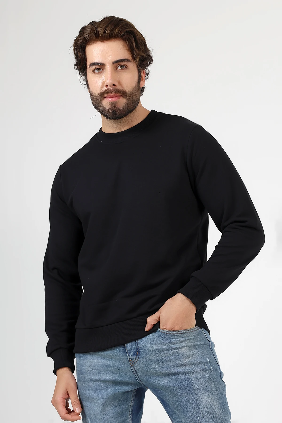 Siyah Üç İplik Basıc Erkek Sweat 