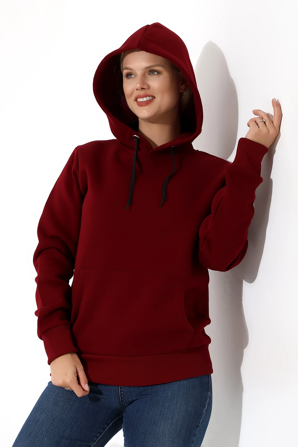 Bordo Kadın Sweat, Çantalı Sweat, İçinde Çanta Olan Sweat