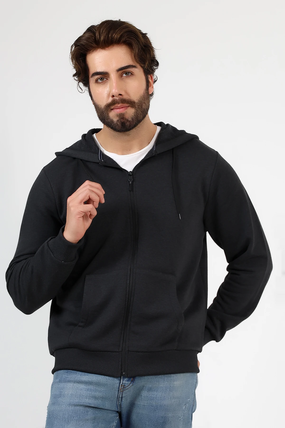 Antrasit Fermuarlı Erkek Hırka Katlanınca Çantaya Dönüşen Beduca Hırka