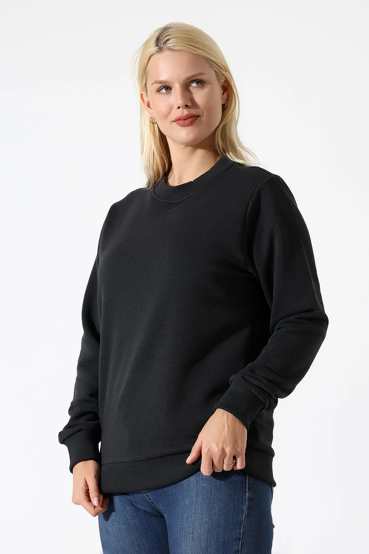 Antrasit Üç İplik Kadın Basıc Sweat