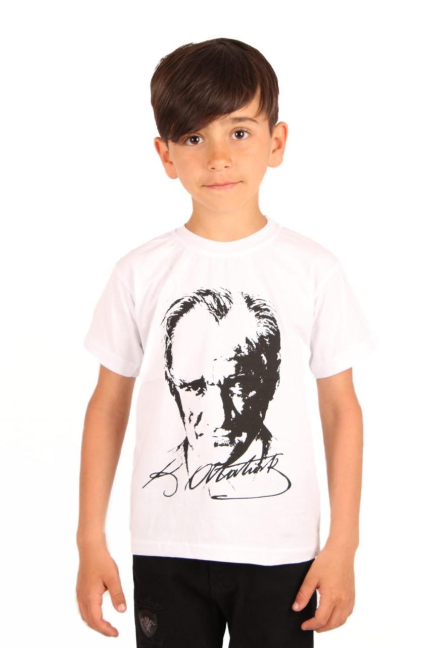ATATÜRK BASKILI BEYAZ ÇOCUK TİŞÖRT