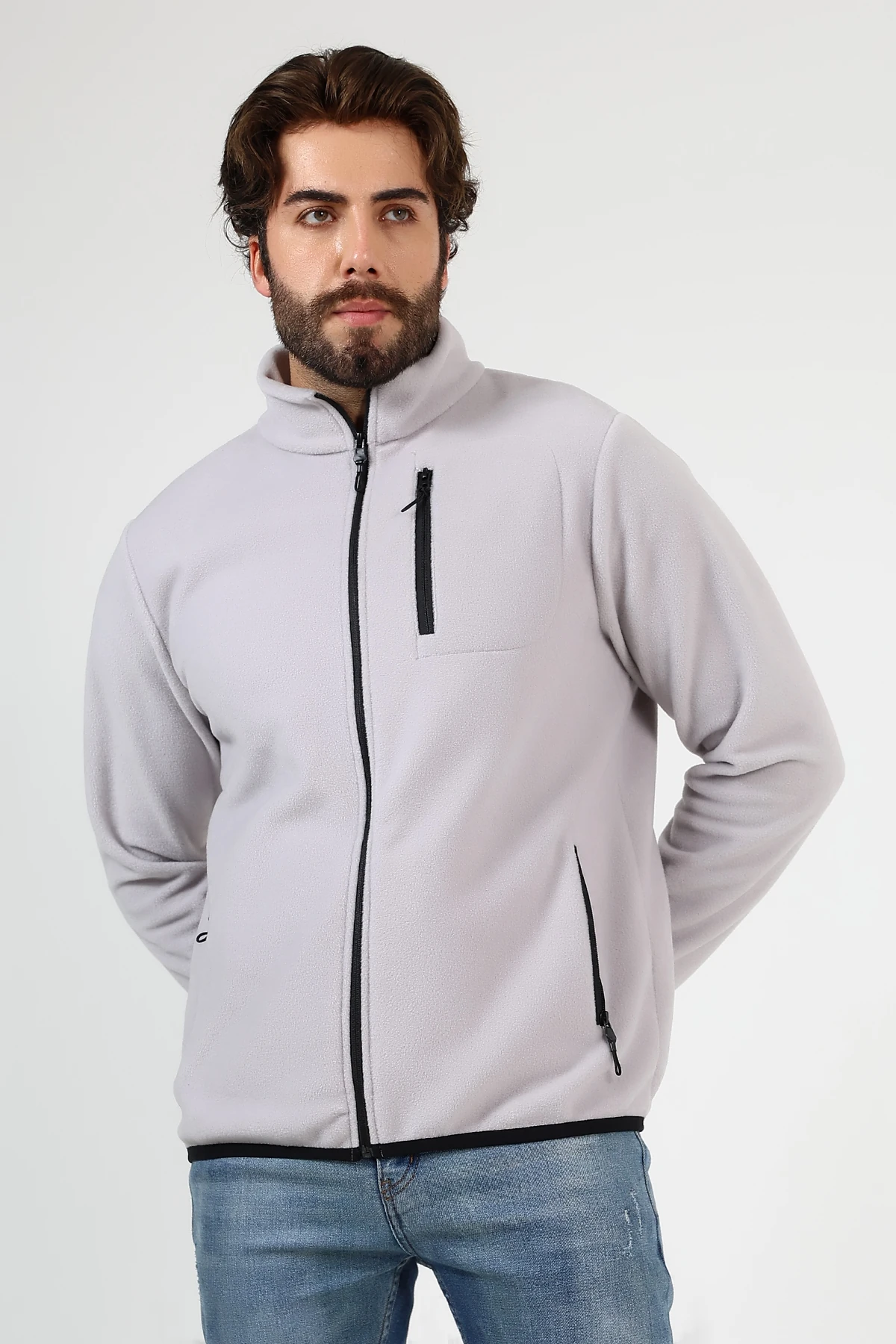 Gri Anti Pilling Tüylenmez Fermuarlı Erkek Polar Hırka
