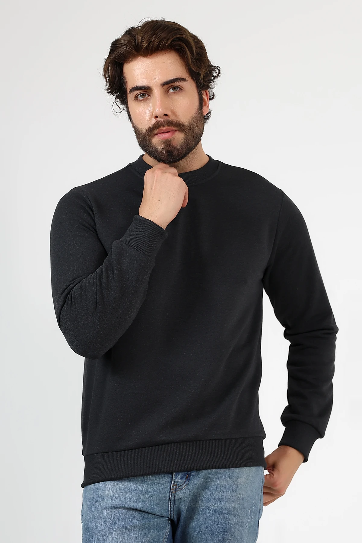 Antrasit Erkek Üç iplik Basıc Swneatshirt