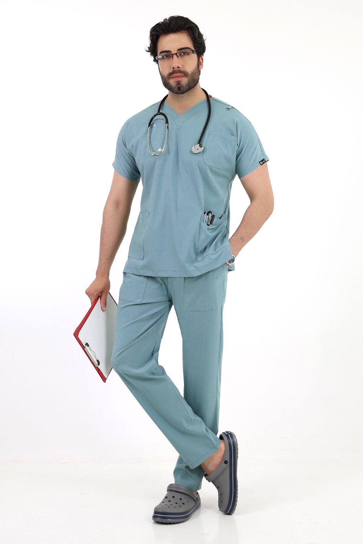 Açık Mavi Dr Greys Yarasa Kol Doktor Hemşire Scrubs Takımı