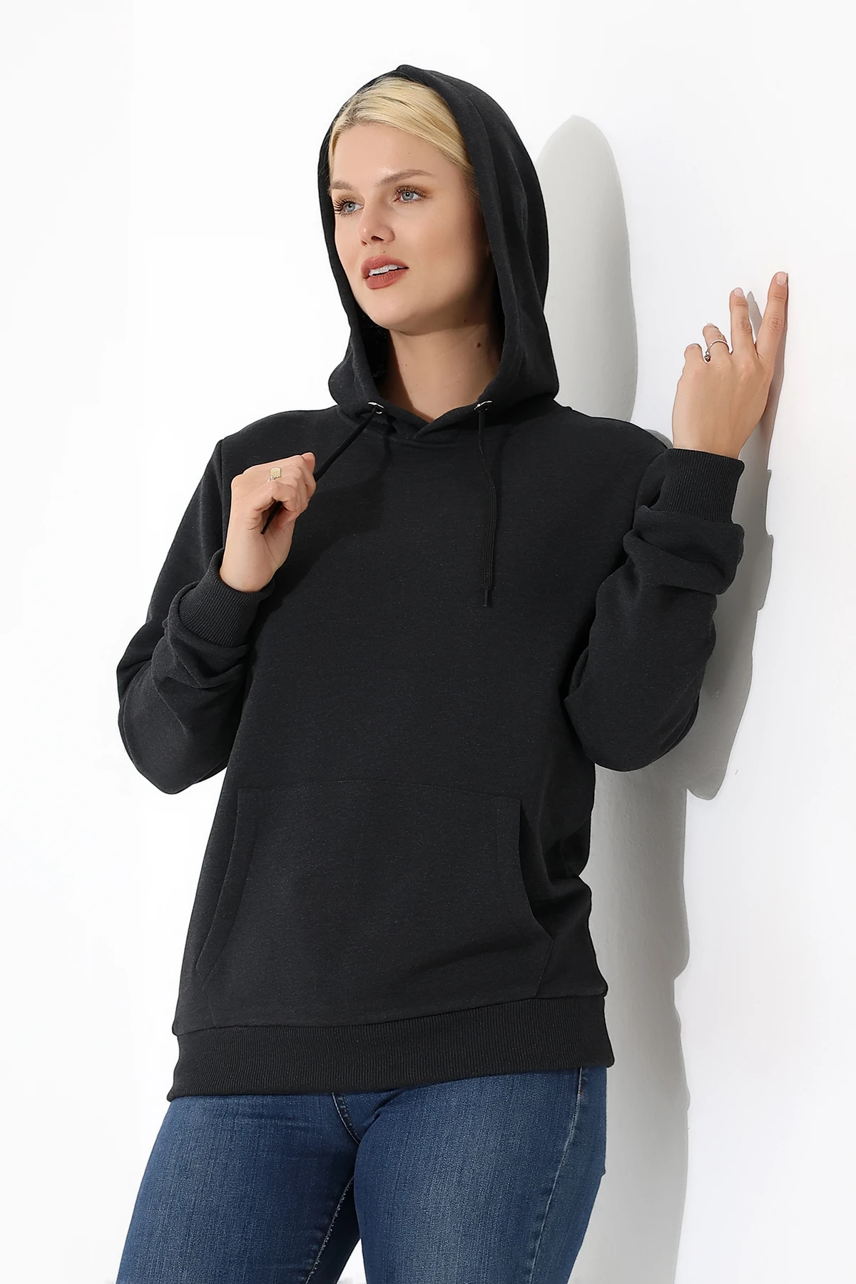 Antrasit Kapşonlu Kadın Sweat çantaya Dönüşen Sweat