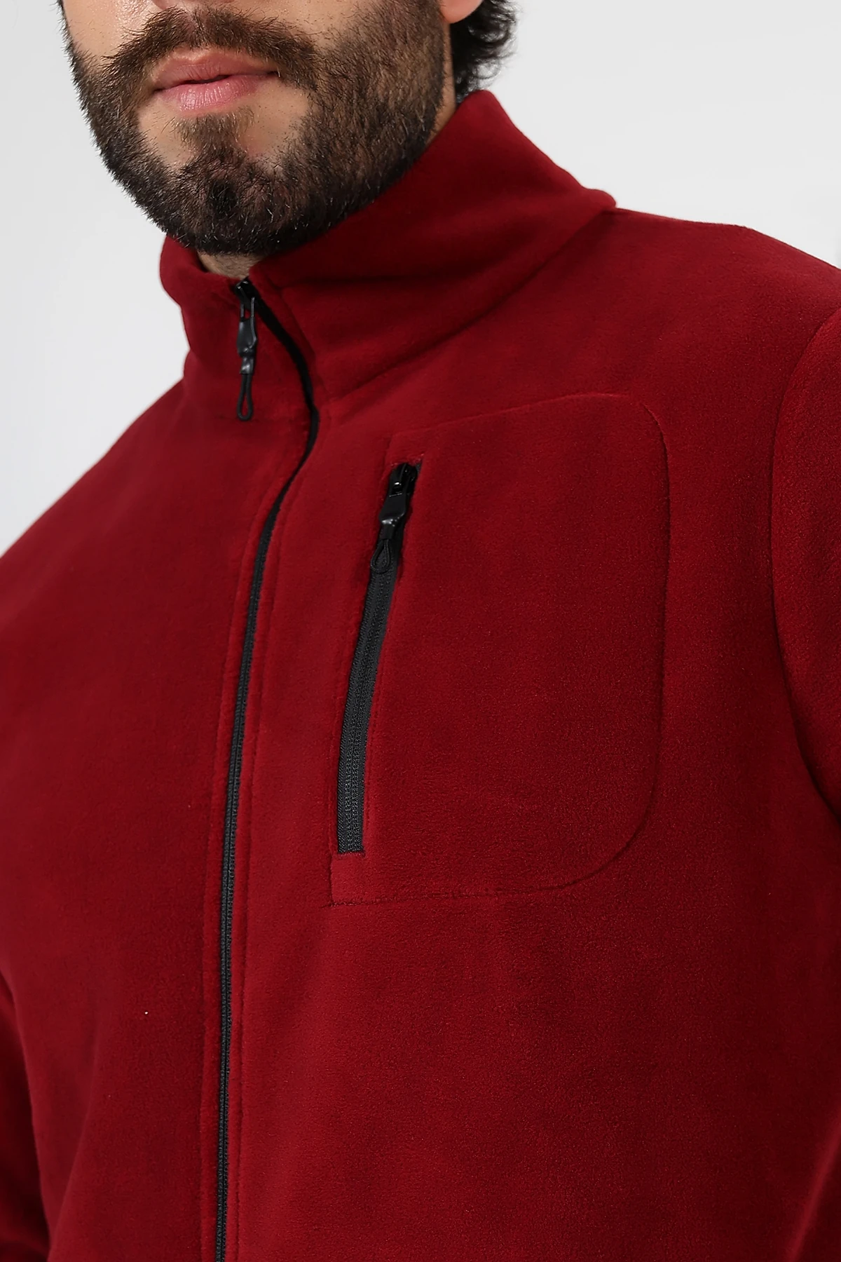 Bordo Fermuarlı Erkek Polar Hırka Anti pilling Tüylenmez Polar
