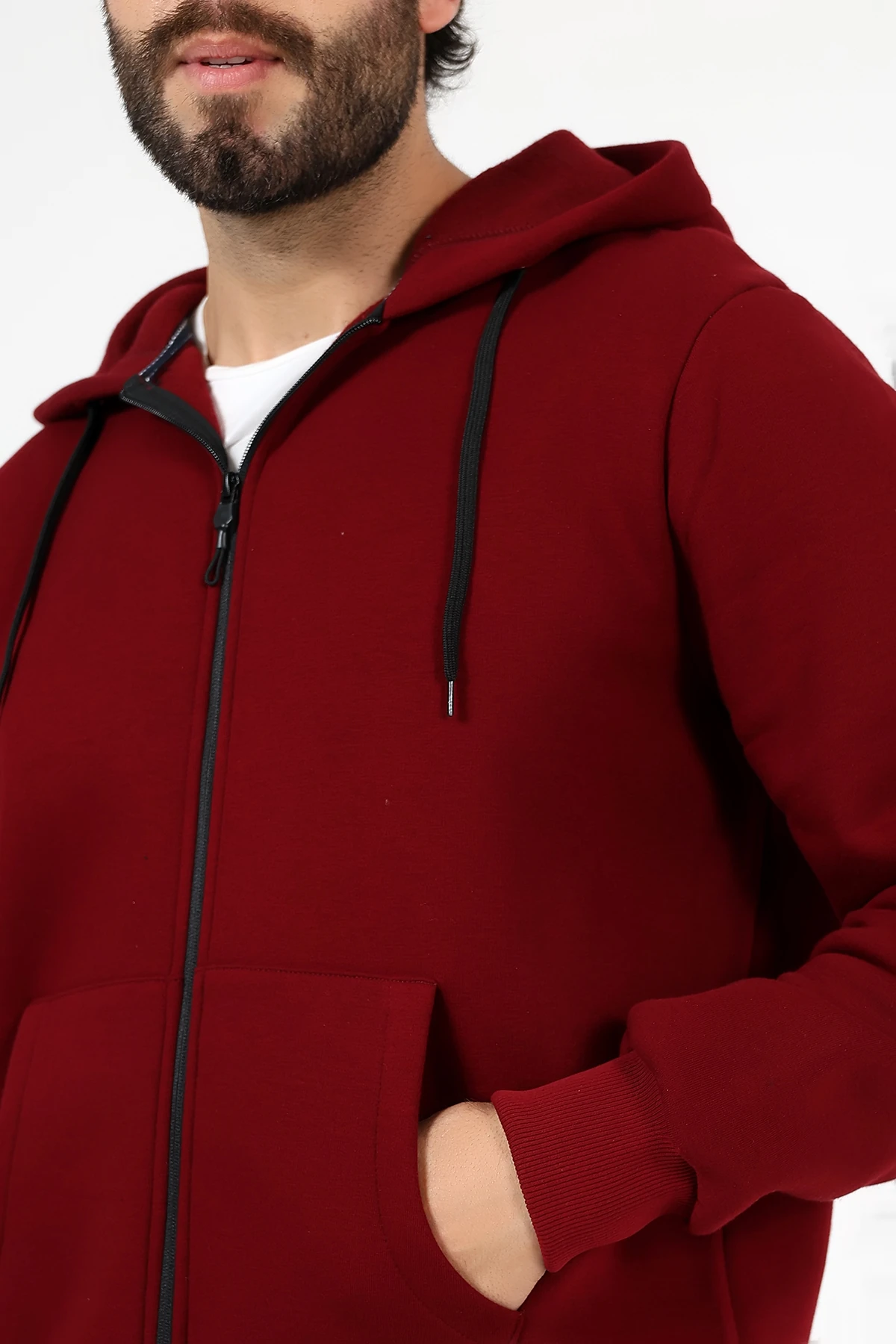 Bordo Fermuarlı Erkek Sweat Katlanınca Çantaya Dönüşen Beduca Sweat