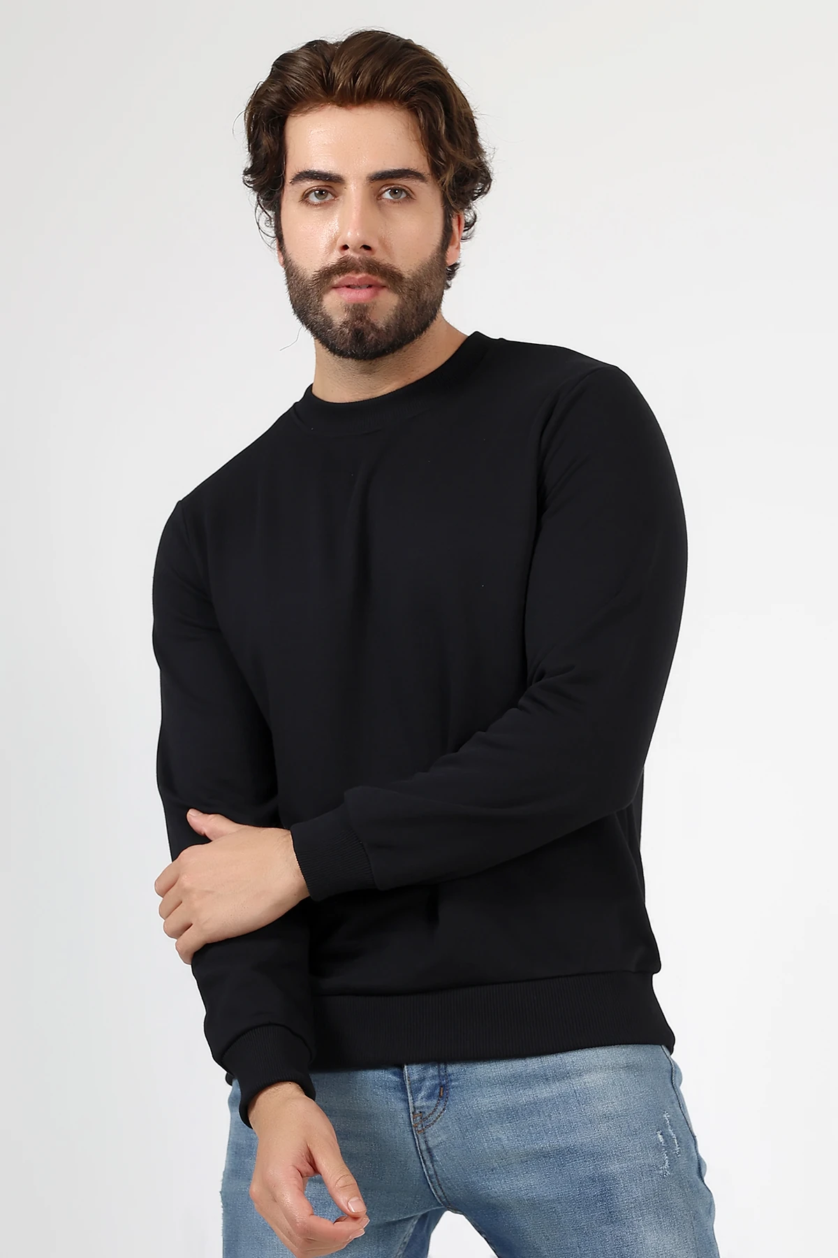 Siyah Üç İplik Basıc Erkek Sweat 