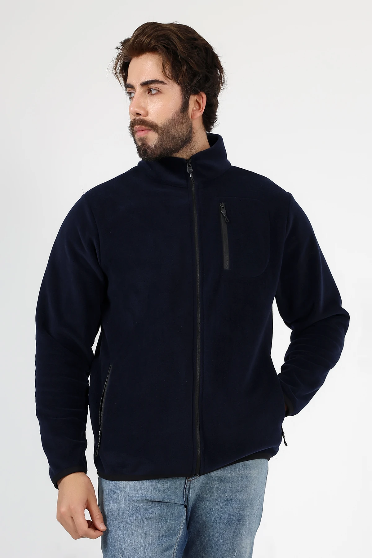 Lacivert Fermuarlı cepli Erkek Polar Hırka