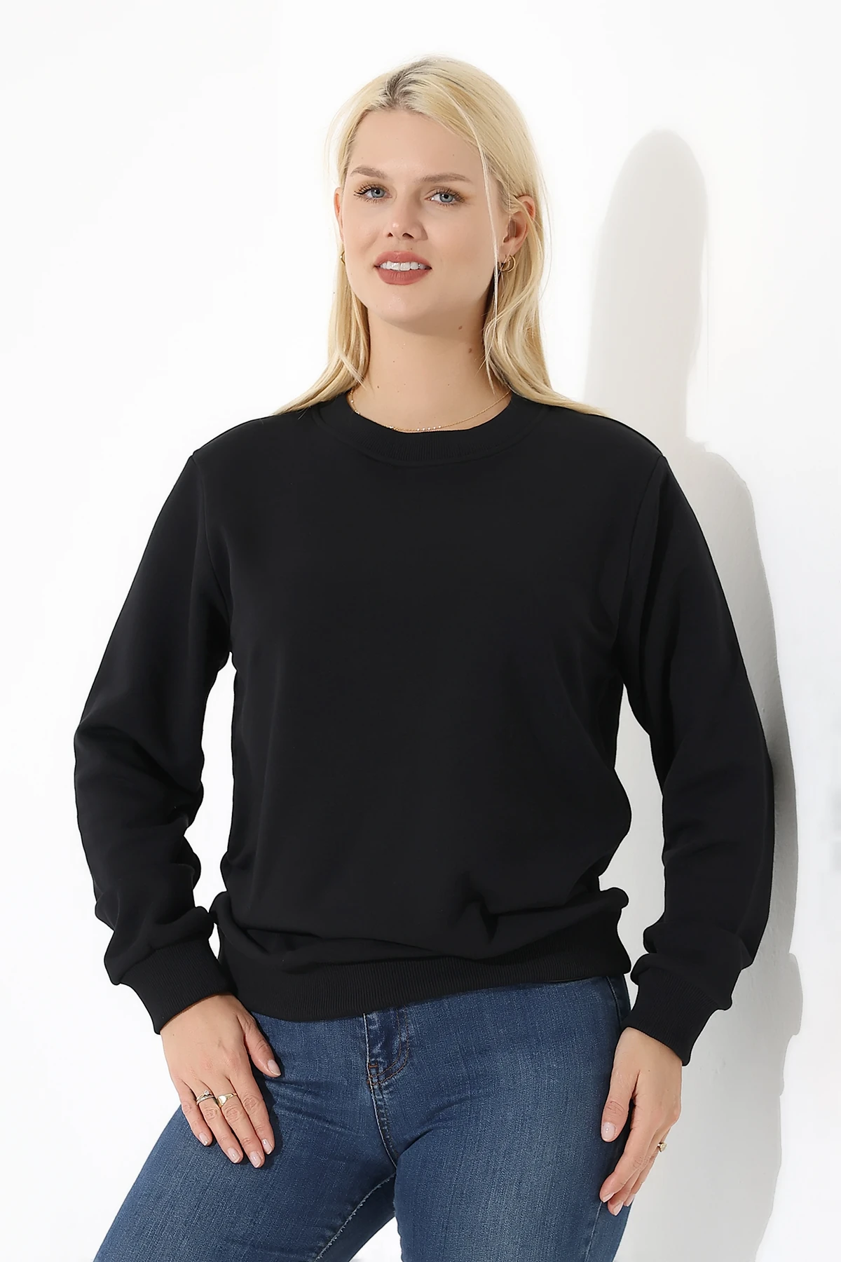 Siyah Üç İplik Kadın Basıc Sweat