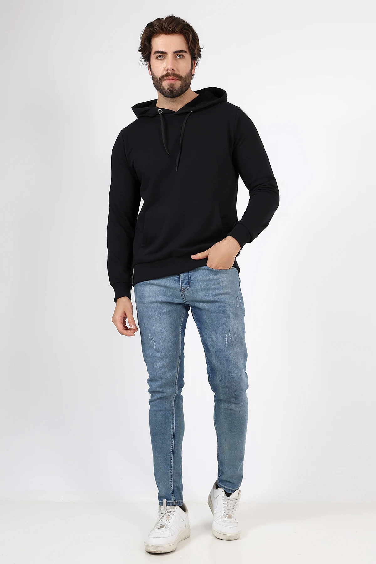 Siyah Kapşonlu Erkek Sweat Katlanınca Çantaya Dönüşen Beduca Sweat